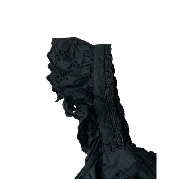 Gap Eyelet Flutter Sleeve Tank Top Women’s Sz L Black Buttons Cottagecore - Picture 4 of 7